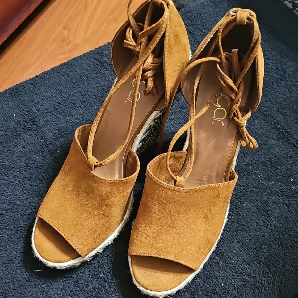Suede Lace-Up Wedge Sandals